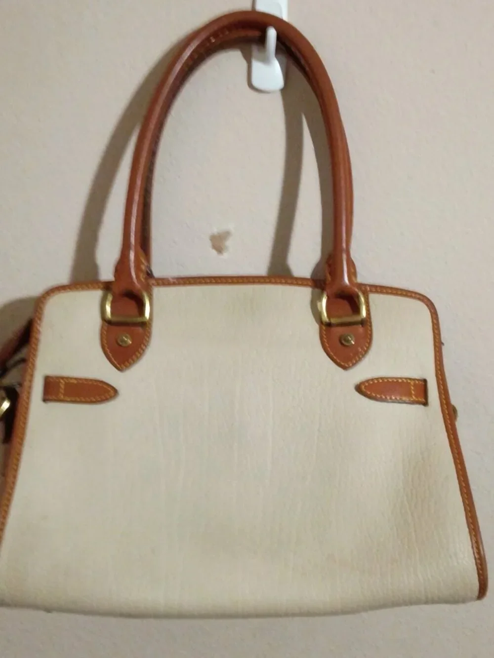 Dooney & Bourke Ivory Brown Leather Satchel Original Vintage Bag
